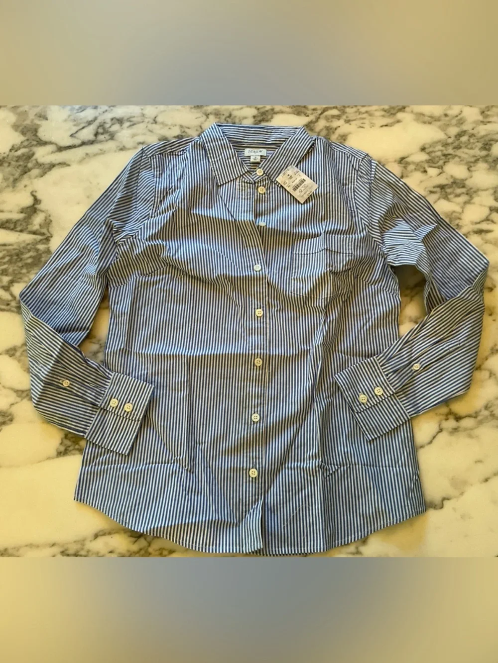 NWT J. Crew Button-up Blue Striped cotton poplin shirt Sz S - NEEDS WASH